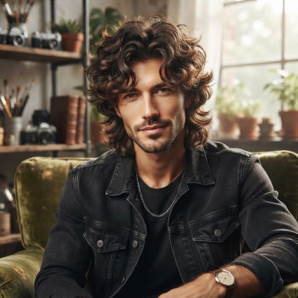 Curly Medium Hair Wolf Cut Men